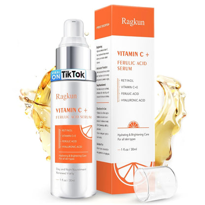 Ragkun 20% Vitamin C Serum, Retinol Serum for Face, Dark Spot Remover for Face, CE Ferulic Acid, Hyaluronic Acid, Hydrate & Plump Skin Care - dailyvitalstore