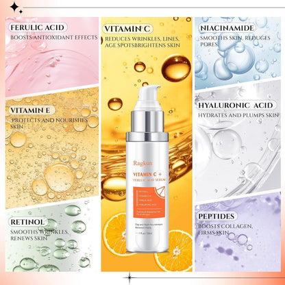 Ragkun 20% Vitamin C Serum, Retinol Serum for Face, Dark Spot Remover for Face, CE Ferulic Acid, Hyaluronic Acid, Hydrate & Plump Skin Care - dailyvitalstore