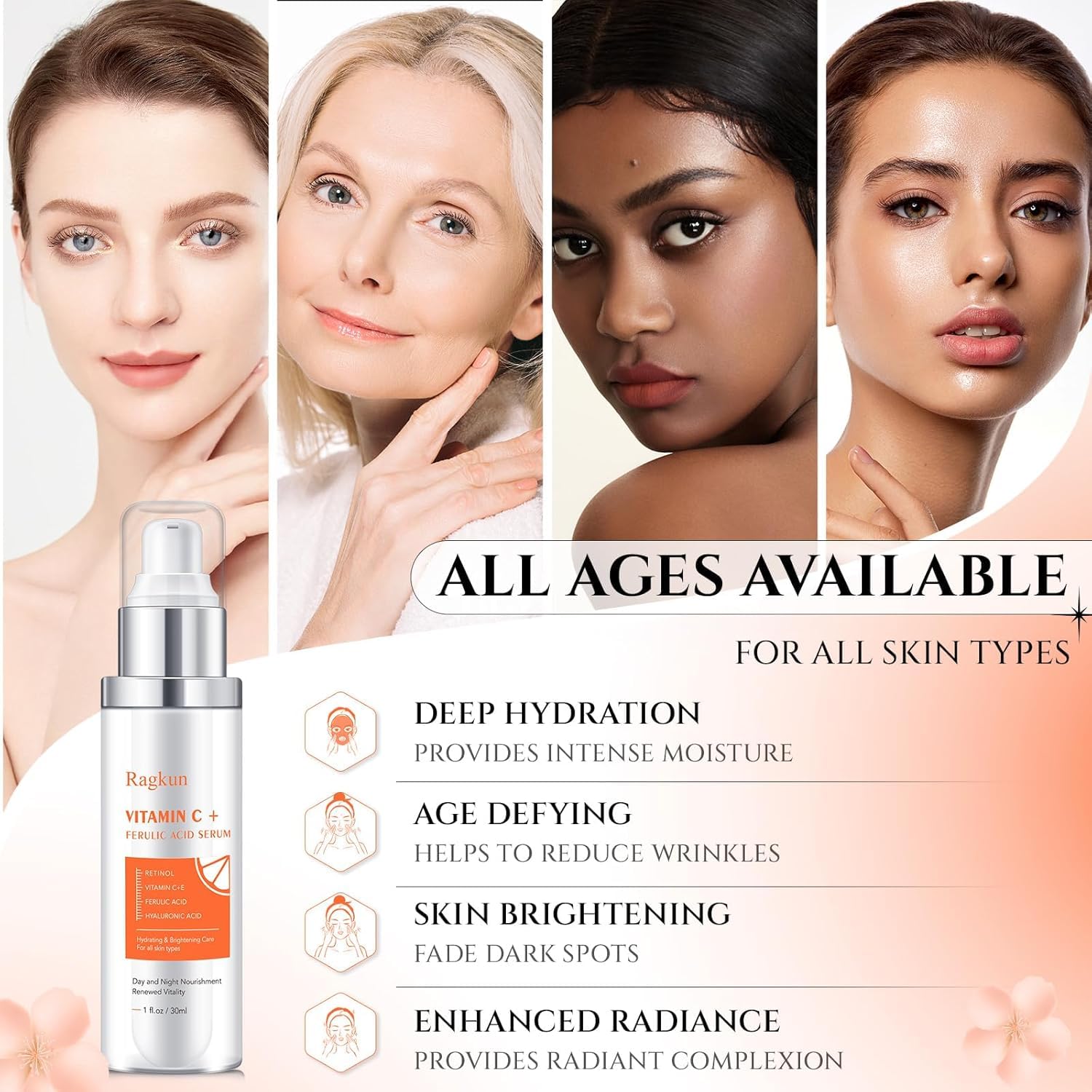 Ragkun 20% Vitamin C Serum, Retinol Serum for Face, Dark Spot Remover for Face, CE Ferulic Acid, Hyaluronic Acid, Hydrate & Plump Skin Care - dailyvitalstore