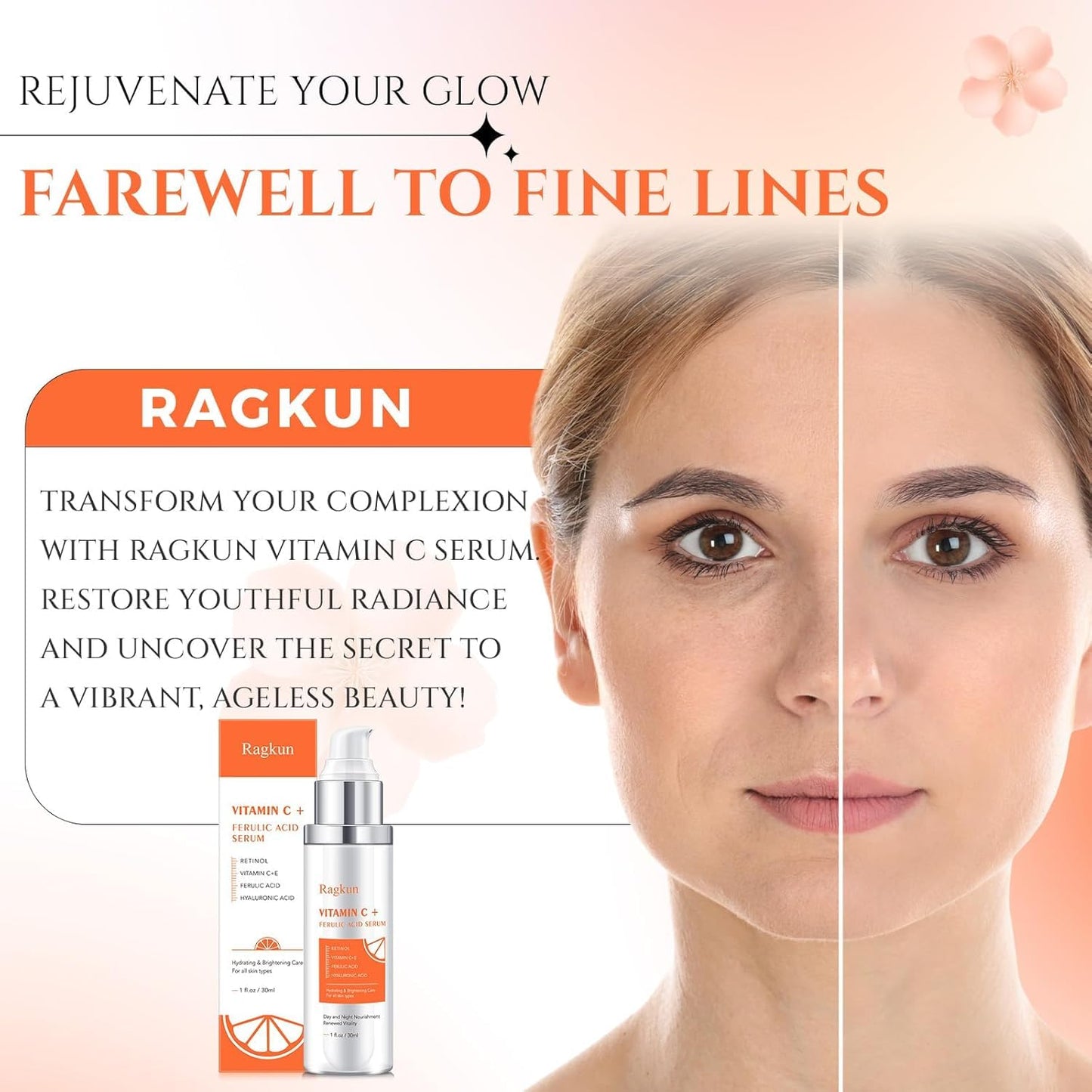 Ragkun 20% Vitamin C Serum, Retinol Serum for Face, Dark Spot Remover for Face, CE Ferulic Acid, Hyaluronic Acid, Hydrate & Plump Skin Care - dailyvitalstore