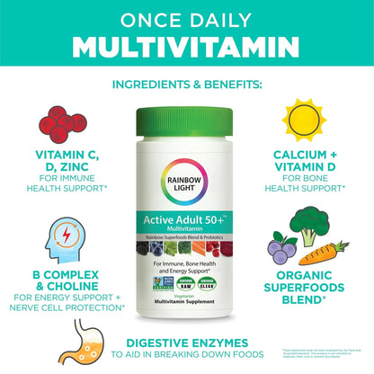 Rainbow Light Adult Multivitamin, Vitamins C & Zinc, B Complex & Choline, Calcium & Vitamin D Supports Bone Health - dailyvitalstore
