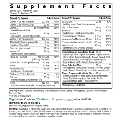 Rainbow Light Mens Multivitamin One + | 60 Caplets | Supports Energy & Antioxidant Health | with Real Food Nutrients, - dailyvitalstore