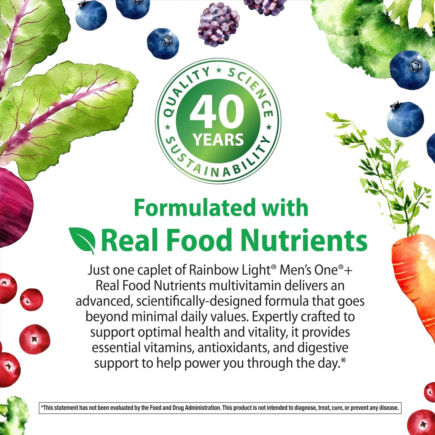Rainbow Light Mens Multivitamin One + | 60 Caplets | Supports Energy & Antioxidant Health | with Real Food Nutrients, - dailyvitalstore