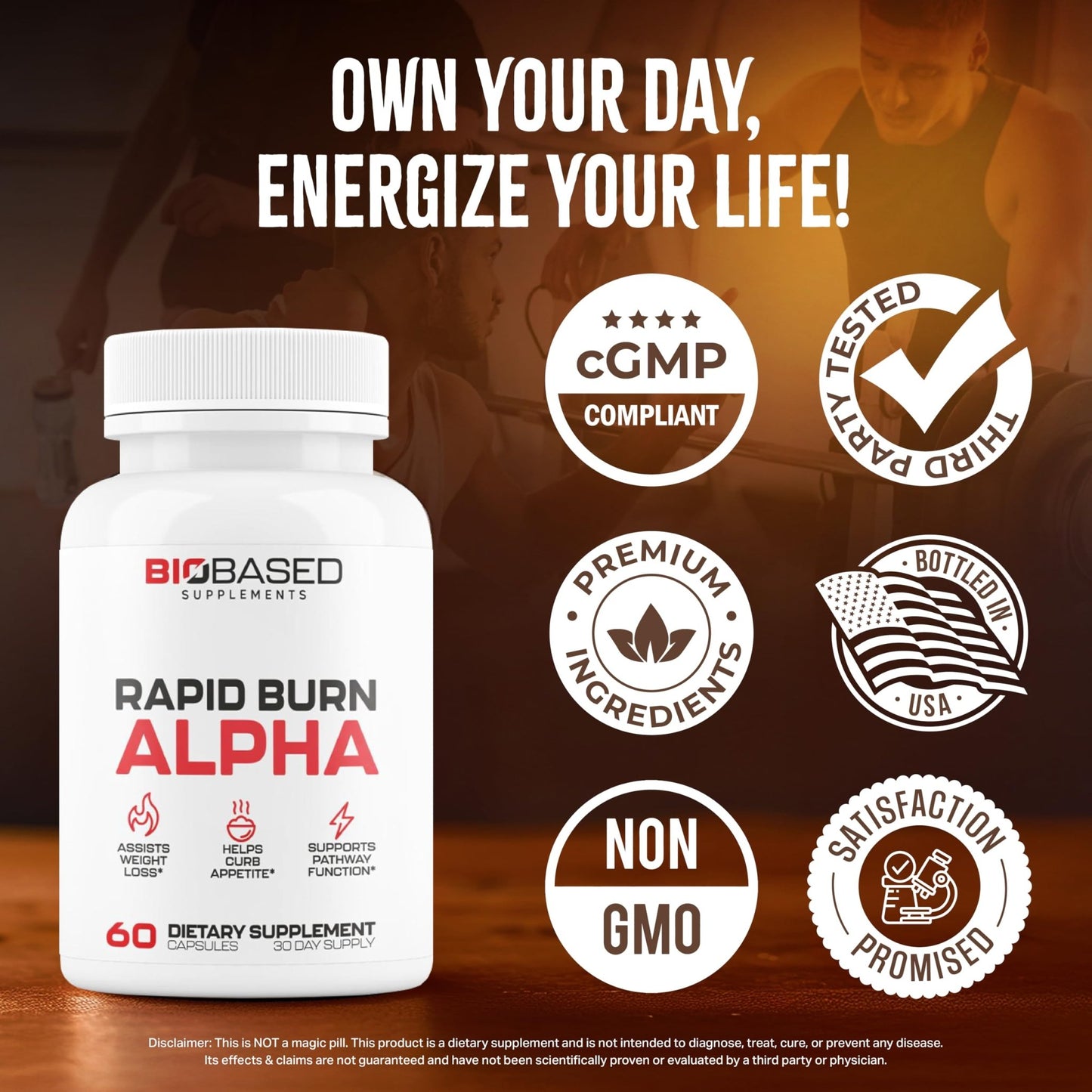 Rapid Burn Alpha - Fat Burner for Men - Supports Healthy Pathways Associated with Activity - Supports Appetite Control, Energy Booster, Helps Increase Metabolism & Fat Loss - 60 Unisex Capsules - dailyvitalstore