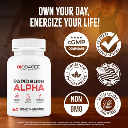 Rapid Burn Alpha - Fat Burner for Men - Supports Healthy Pathways Associated with Activity - Supports Appetite Control, Energy Booster, Helps Increase Metabolism & Fat Loss - 60 Unisex Capsules - dailyvitalstore