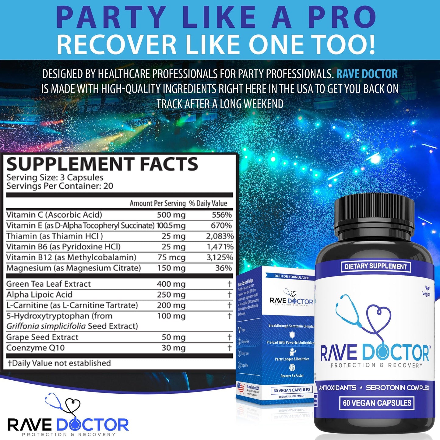 Rave Doctor 5 HTP Supplement - Essential Rave Vitamins for Festival Goers, Rave Accessories, Festival Essentials, Festival Gear, Rave Essentials, 5htp Supplement - dailyvitalstore