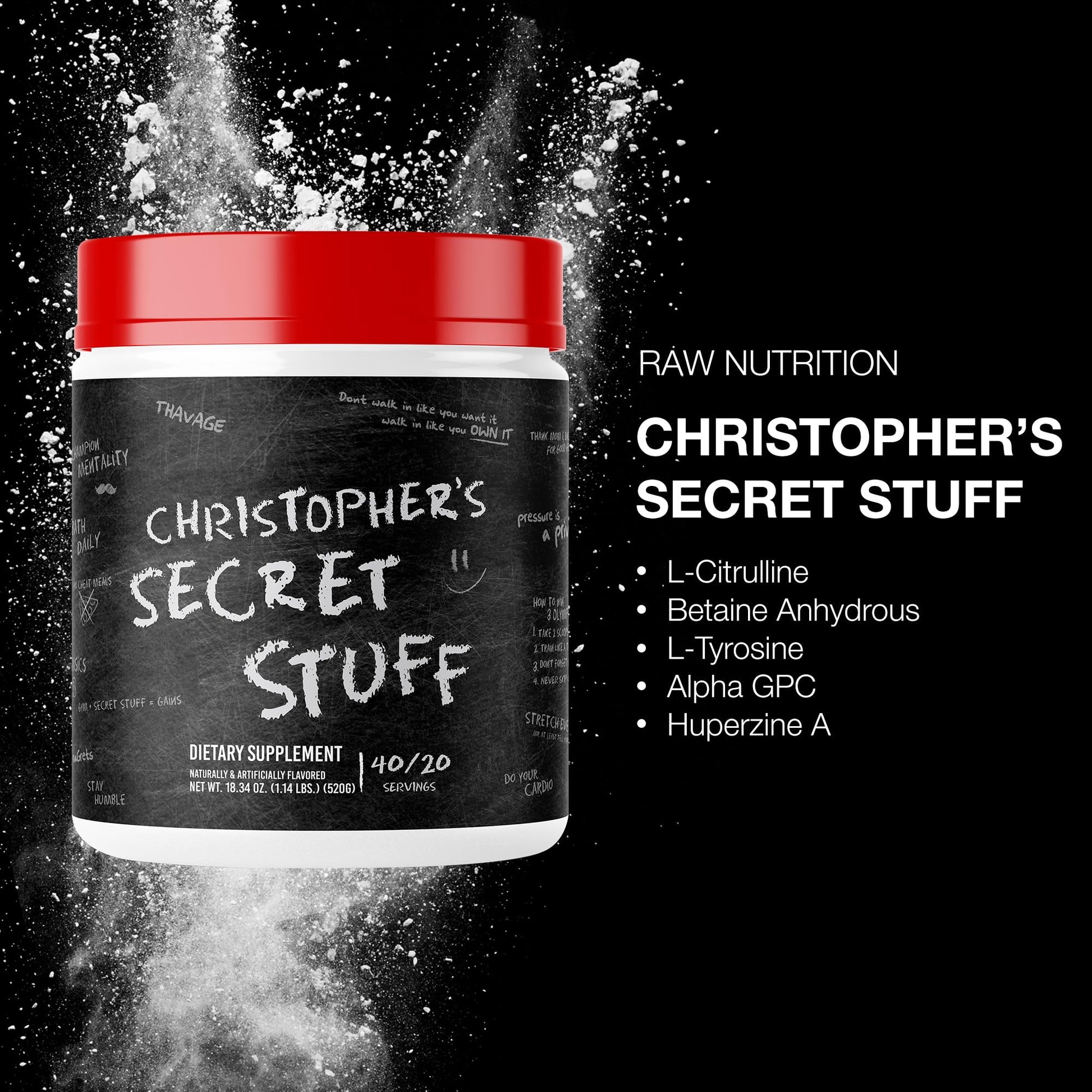 RAW Christopher's Secret Stuff Pre Workout Powder, Thavage (Tastes Like Winning) - Chris Bumstead CBUM Preworkout Supplement for Men & Women - Working Out, Hydration & Energy - 40 Servings - dailyvitalstore
