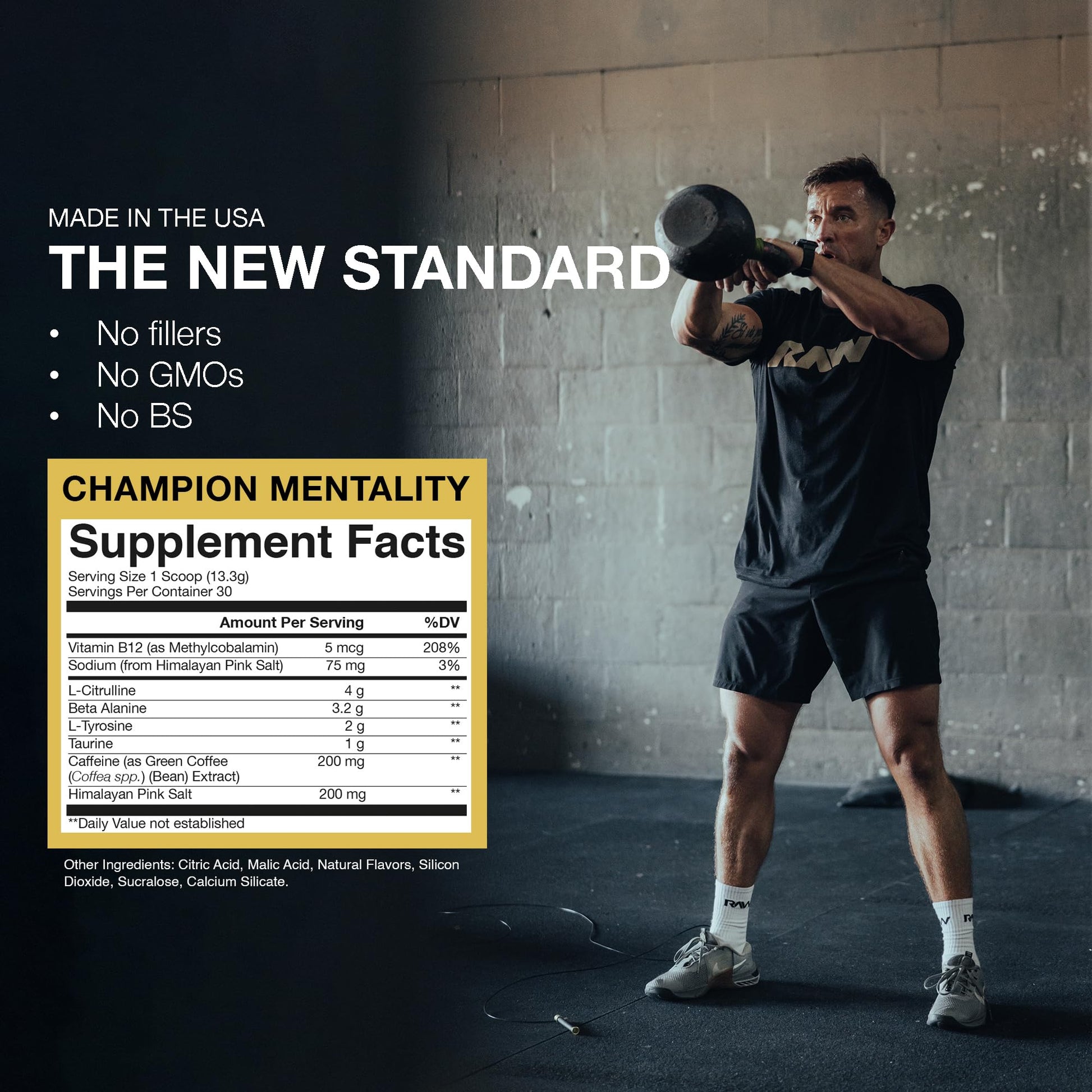RAW Essential Pre-Workout Powder (Champion Mentality) - Chris Bumstead Sports Nutrition Supplement for Men & Women - Preworkout Energy Powder with Caffein - dailyvitalstore