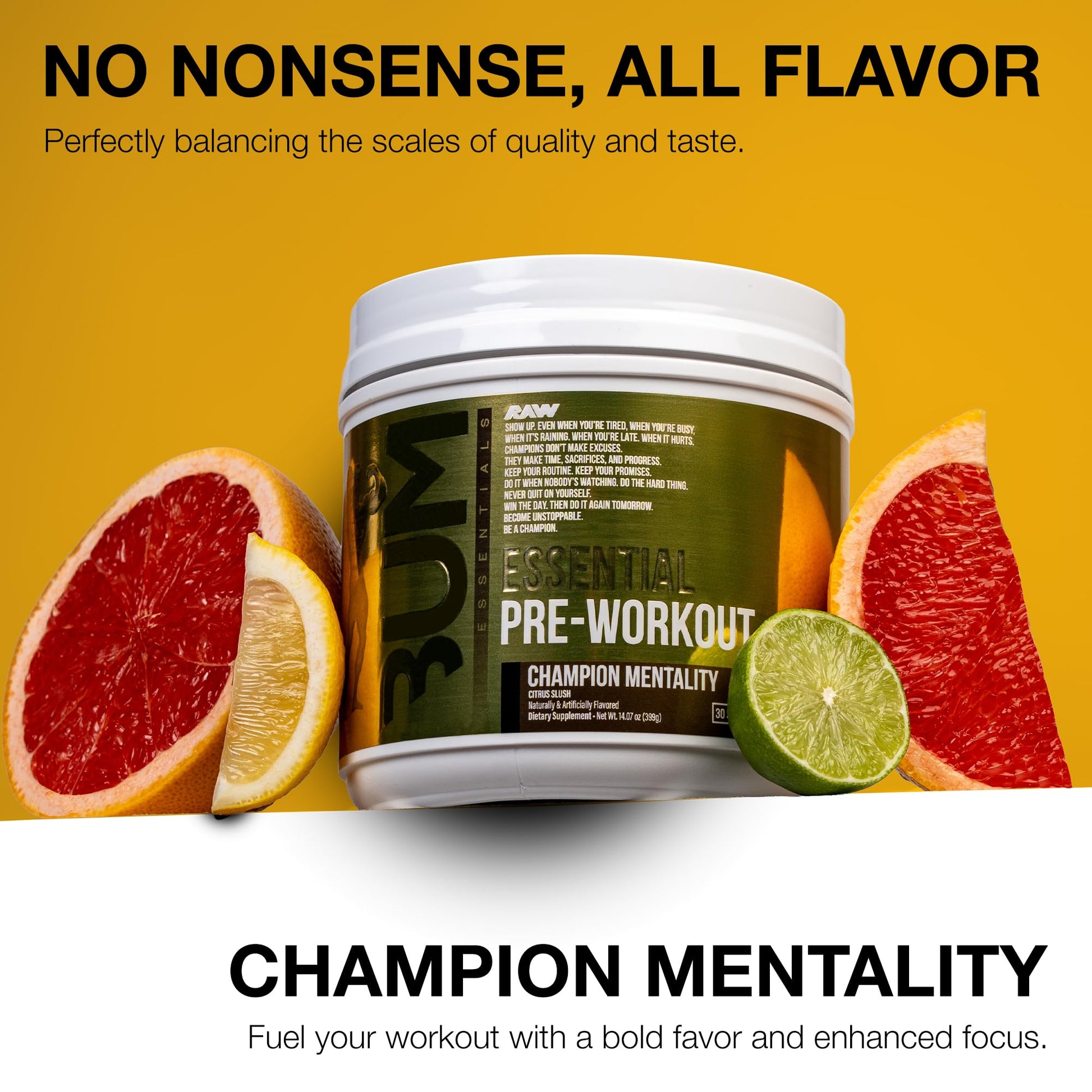 RAW Essential Pre-Workout Powder (Champion Mentality) - Chris Bumstead Sports Nutrition Supplement for Men & Women - Preworkout Energy Powder with Caffein - dailyvitalstore