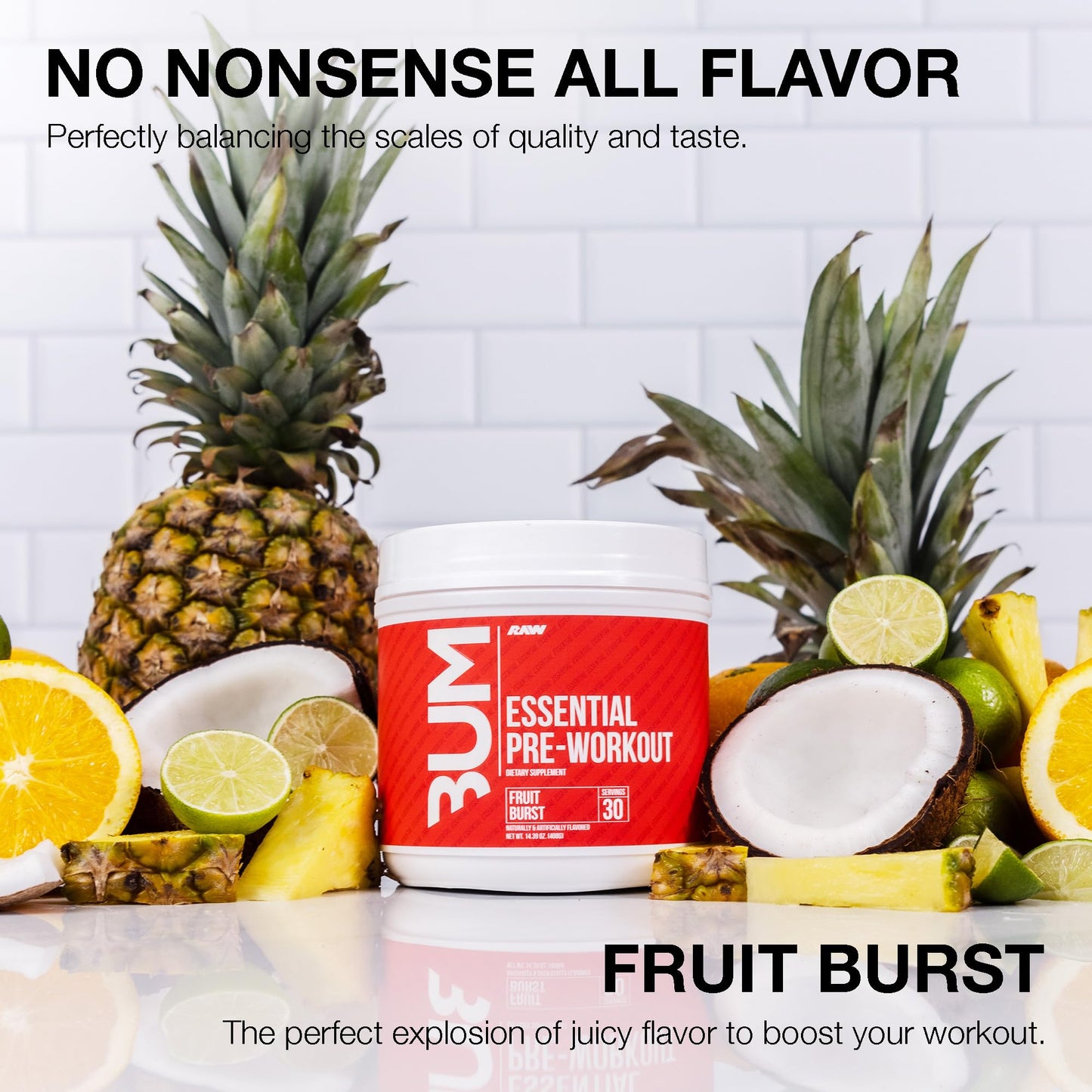 RAW Essential Pre-Workout Powder (Fruit Burst) - Chris Bumstead Sports Nutrition Supplement for Men & Women - Preworkout Energy Powder with Caffeine - dailyvitalstore