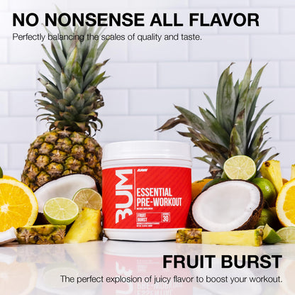 RAW Essential Pre-Workout Powder (Fruit Burst) - Chris Bumstead Sports Nutrition Supplement for Men & Women - Preworkout Energy Powder with Caffeine - dailyvitalstore