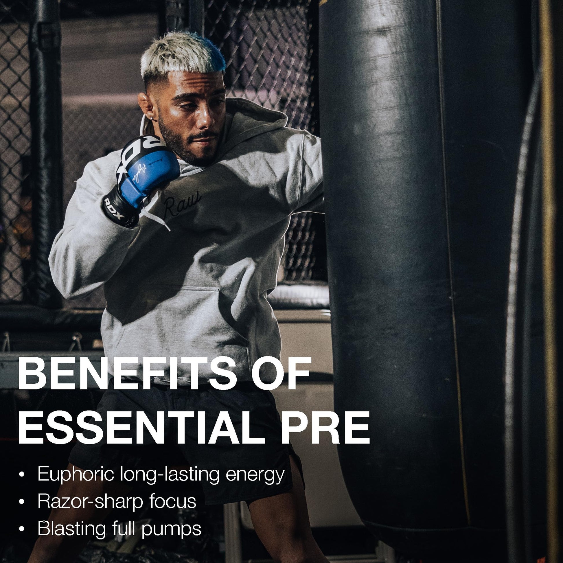 RAW Essential Pre-Workout Powder (Fruit Burst) - Chris Bumstead Sports Nutrition Supplement for Men & Women - Preworkout Energy Powder with Caffeine - dailyvitalstore