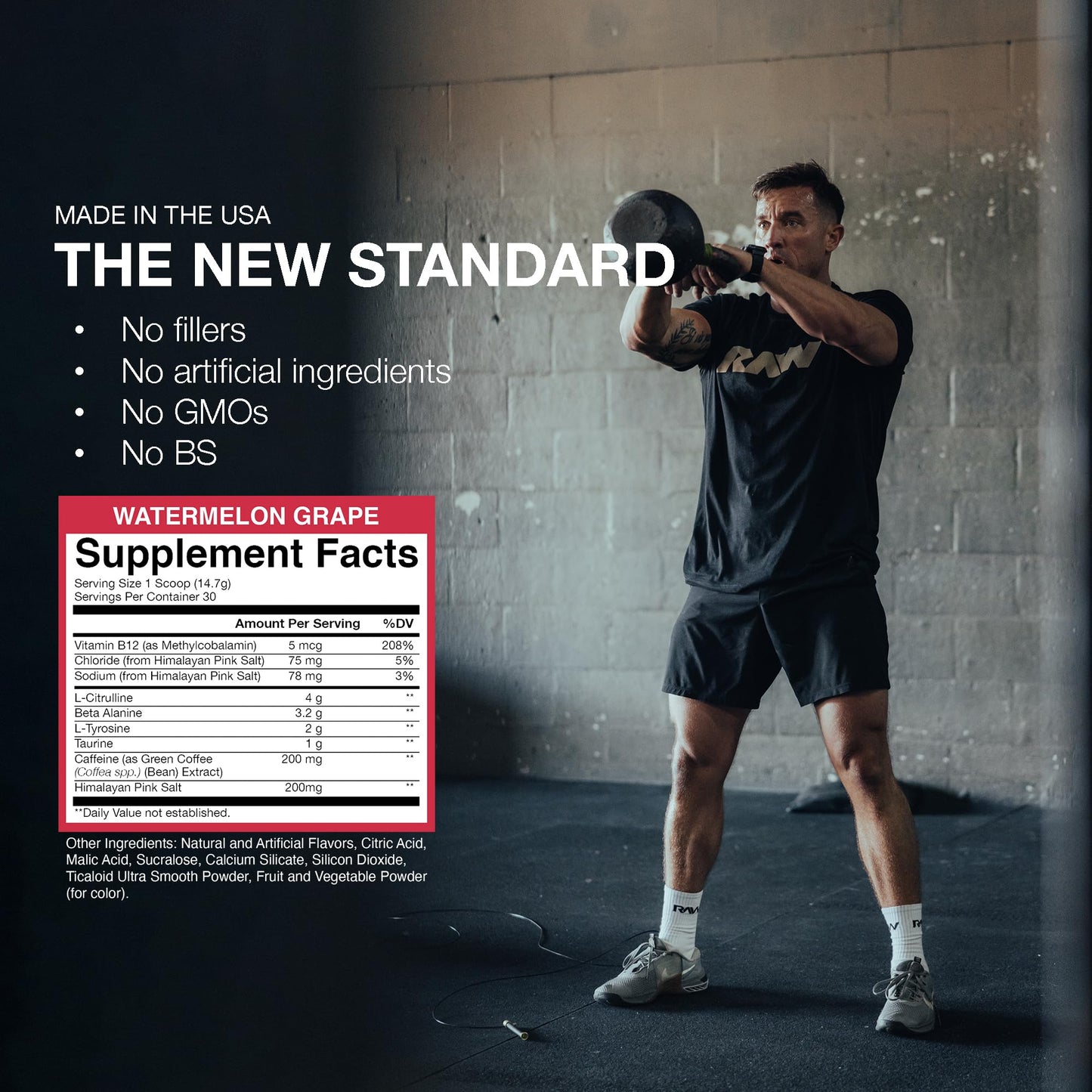 RAW Essential Pre-Workout Powder (Watermelon Grape) - Chris Bumstead Sports Nutrition Supplement for Men & Women - Preworkout Energy Powder with Caffeine, L-Citrulline, - dailyvitalstore