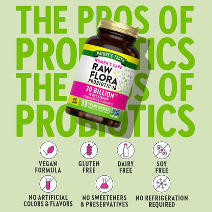 Raw Flora Probiotics for Women | 30 Billion CFU | 33 Capsules | with Cranberry and D-Mannose | Vegan, Non-GMO & Gluten Free Supplement - dailyvitalstore