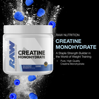 RAW Nutrition Creatine Monohydrate Powder, Blue Raspberry (30 Servings) - Micronized Creatine Monohydrate Supplement for Workout Performance, Build Muscle & Strength - dailyvitalstore