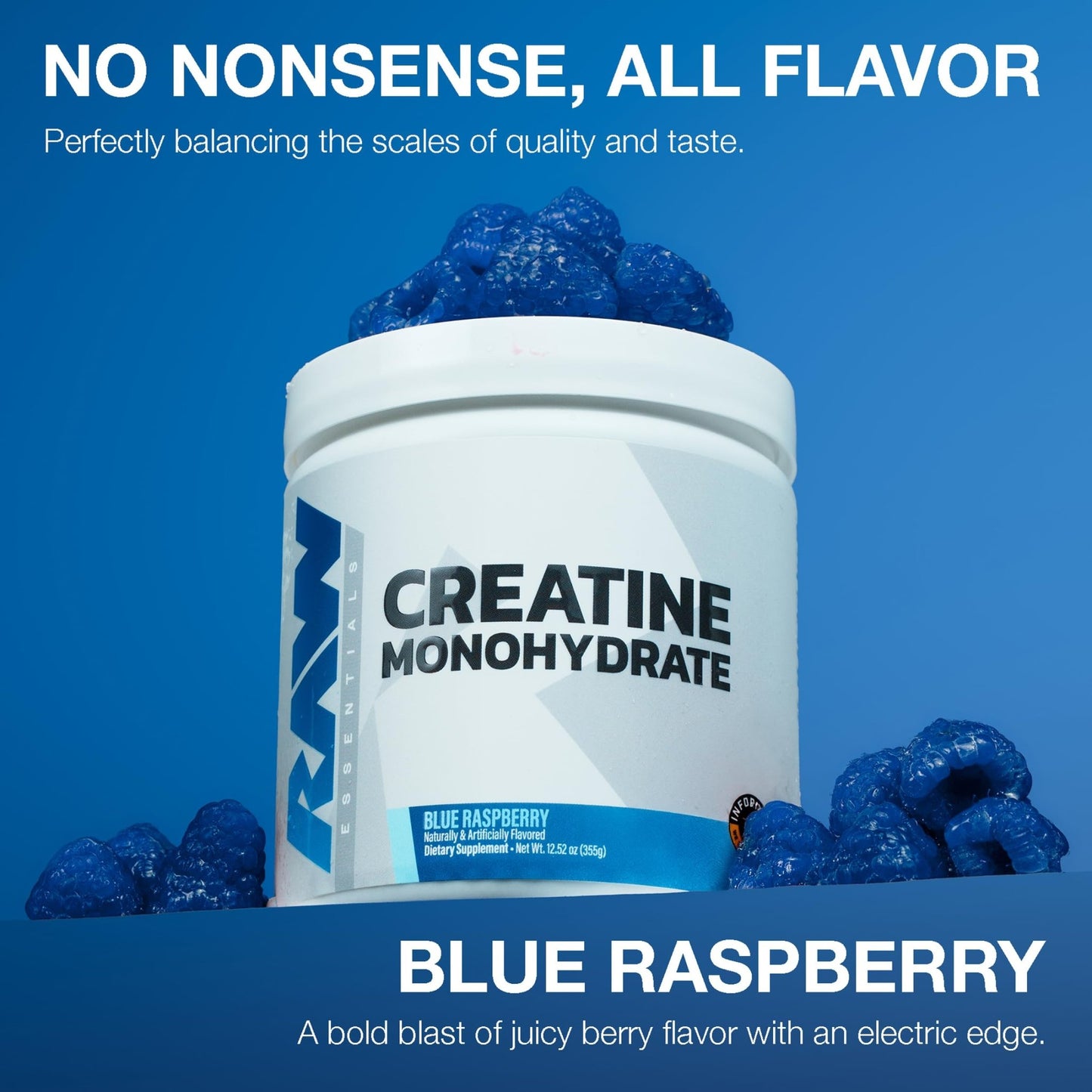 RAW Nutrition Creatine Monohydrate Powder, Blue Raspberry (30 Servings) - Micronized Creatine Monohydrate Supplement for Workout Performance, Build Muscle & Strength - dailyvitalstore