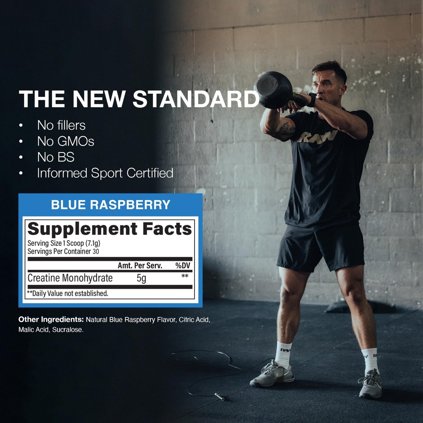 RAW Nutrition Creatine Monohydrate Powder, Blue Raspberry (30 Servings) - Micronized Creatine Monohydrate Supplement for Workout Performance, Build Muscle & Strength - dailyvitalstore