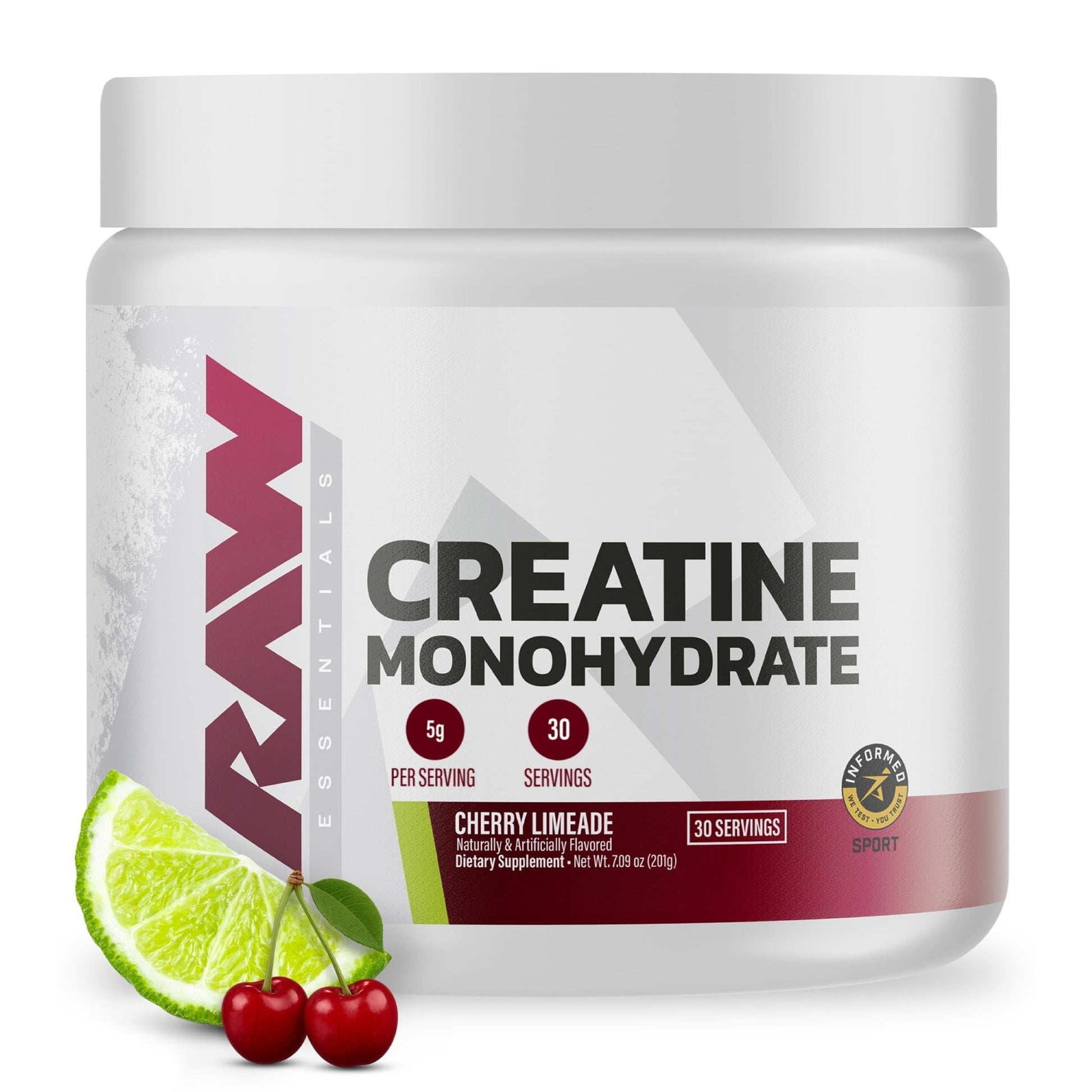 RAW Nutrition Creatine Monohydrate Powder, Cherry Limeade (30 Servings) - Micronized Creatine Monohydrate Supplement for Workout Performance, Build Muscle & Strength - dailyvitalstore