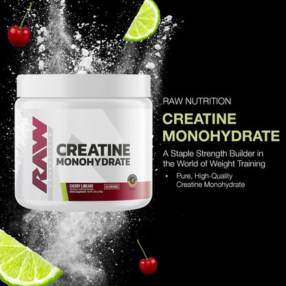 RAW Nutrition Creatine Monohydrate Powder, Cherry Limeade (30 Servings) - Micronized Creatine Monohydrate Supplement for Workout Performance, Build Muscle & Strength - dailyvitalstore
