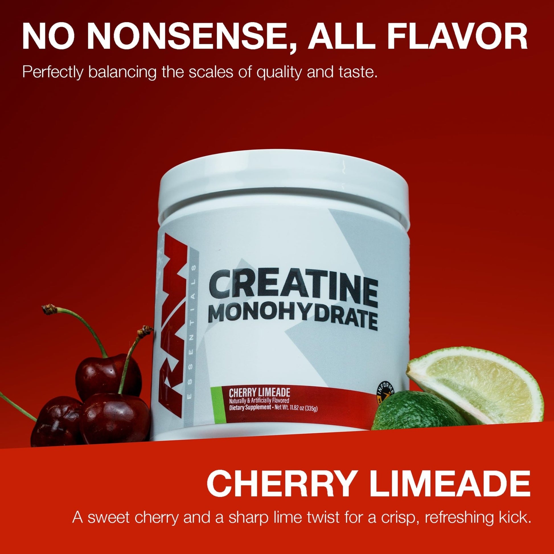 RAW Nutrition Creatine Monohydrate Powder, Cherry Limeade (30 Servings) - Micronized Creatine Monohydrate Supplement for Workout Performance, Build Muscle & Strength - dailyvitalstore