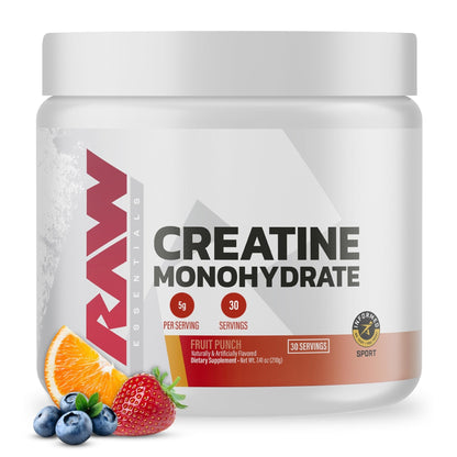 RAW Nutrition Creatine Monohydrate Powder, Fruit Punch (30 Servings) - Micronized Creatine Monohydrate Supplement for Workout Performance, Build Muscle & Strength - dailyvitalstore