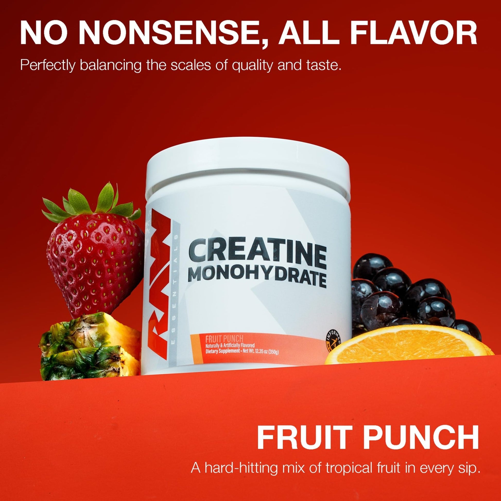 RAW Nutrition Creatine Monohydrate Powder, Fruit Punch (30 Servings) - Micronized Creatine Monohydrate Supplement for Workout Performance, Build Muscle & Strength - dailyvitalstore