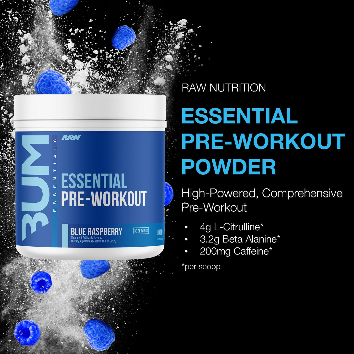RAW Nutrition - Essential Pre - Chris Bumstead Pre Workout Formula, Sports Nutrition Pre-Workout Powders | Men & Womens Drink, Energy Powder - dailyvitalstore