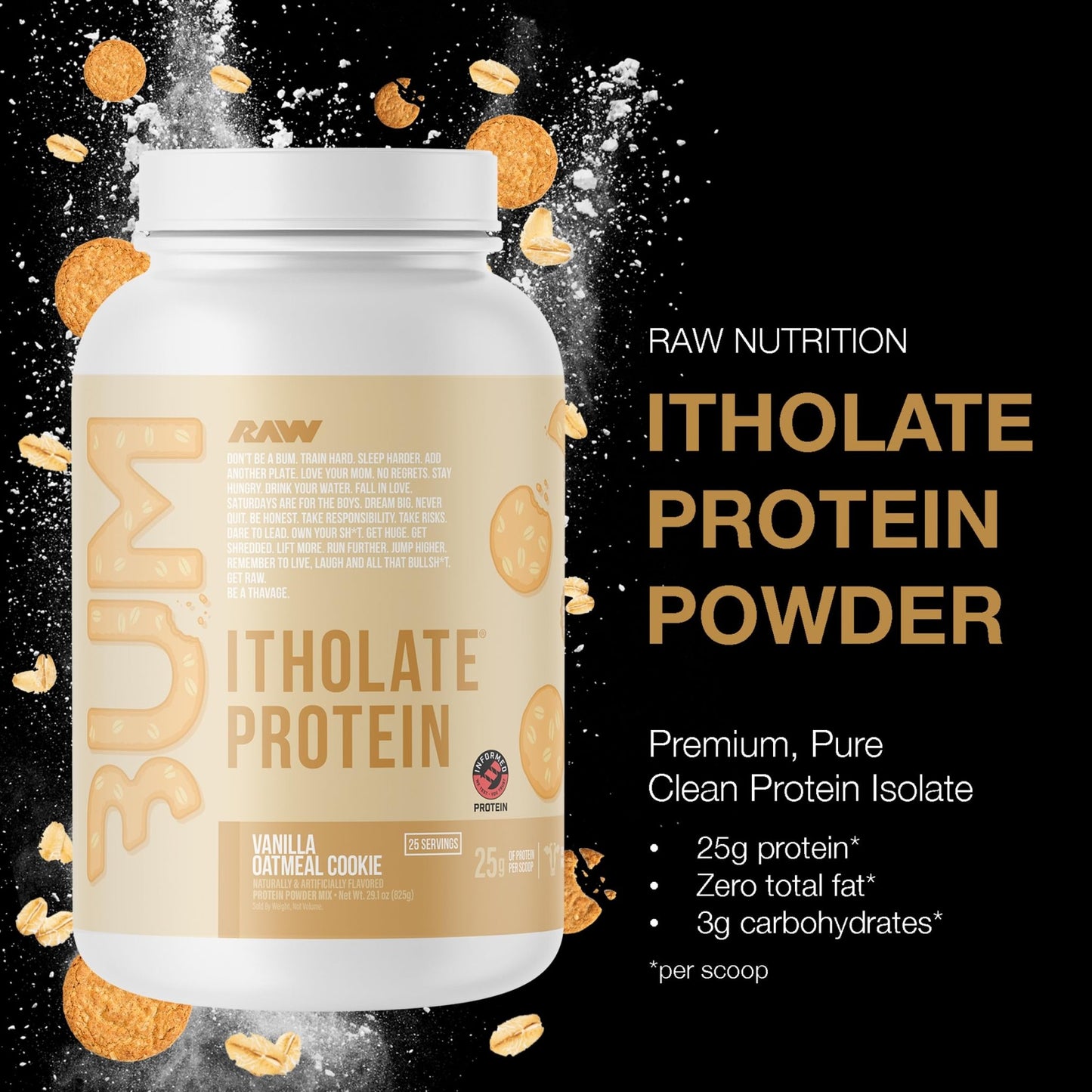 RAW Whey Isolate Protein Powder, Vanilla Oatmeal Cookie (CBUM Itholate Protein) - 100% Grass-Fed Sports Nutrition for Muscle Growth & Recovery - Low-Fat, Low Carb - dailyvitalstore