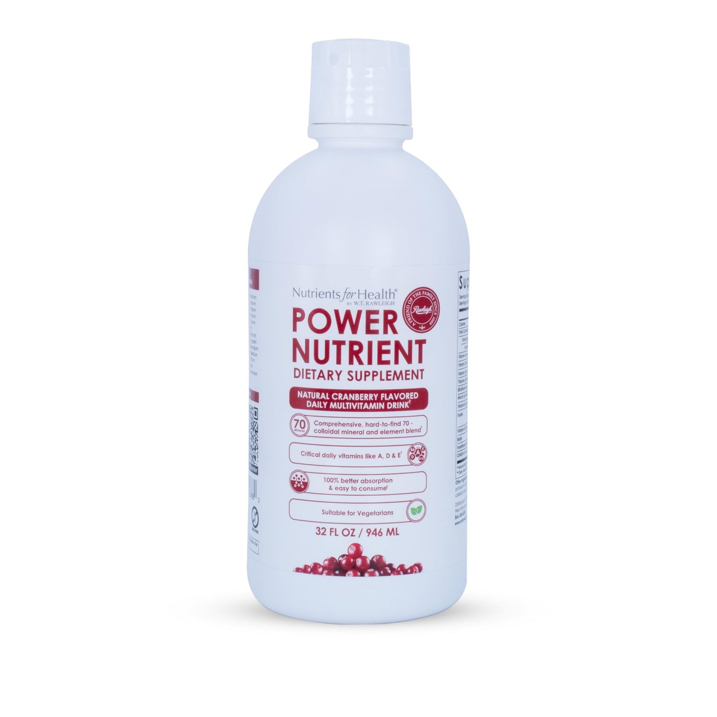 Rawleigh Power Nutrient: 32 fl oz for 1 Month - Cranberry Flavor, Daily Multivitamin Liquid Supplement for Men, Women with VIT. A - zinc & 70 Colloidal Trace Minerals, Vegetarian-Friendly, GMO Free - dailyvitalstore