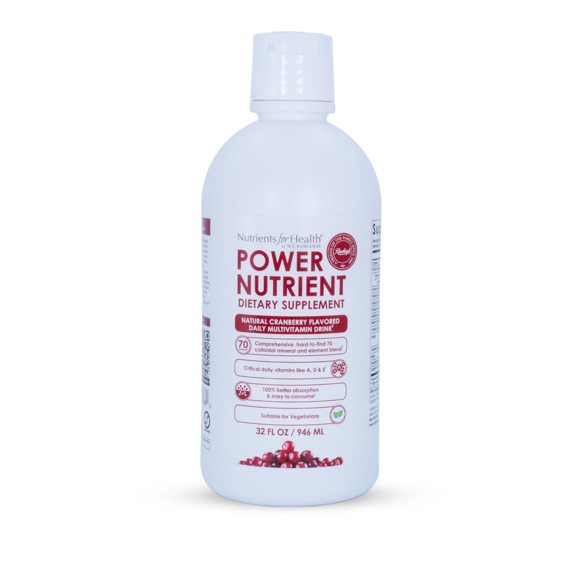 Rawleigh Power Nutrient: 32 fl oz for 1 Month - Cranberry Flavor, Daily Multivitamin Liquid Supplement for Men, Women with VIT. A - zinc & 70 Colloidal Trace Minerals, Vegetarian-Friendly, GMO Free - dailyvitalstore