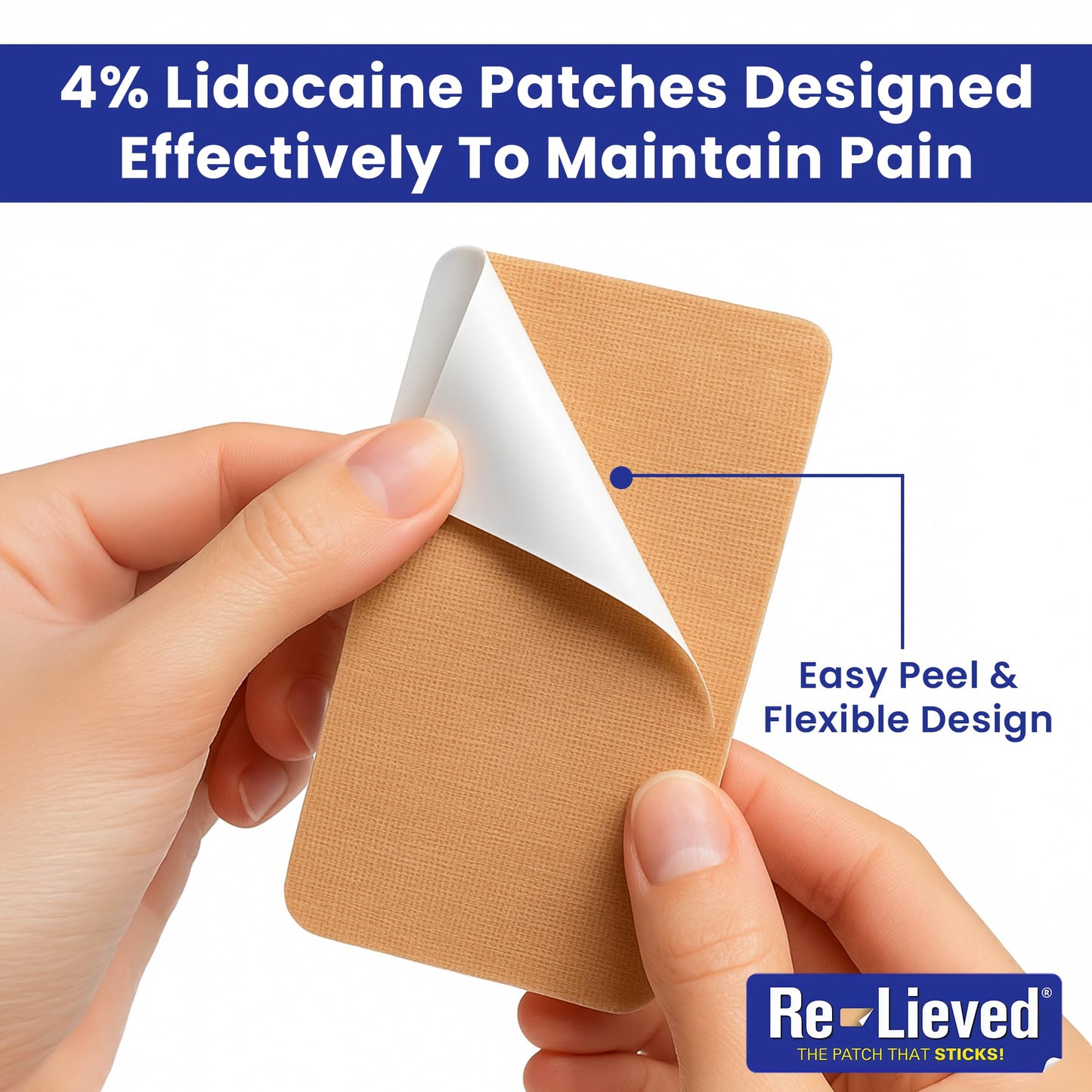 Re-Lieved 4% Lidocaine Patches Maximum Strength - Aluminum-Free, Water Resistant and USA Made -Superior Sticking Pain Relief Patches Quickly Relieves Back, Joints and Muscle Pain-3x6 Inches (31 Count) - dailyvitalstore
