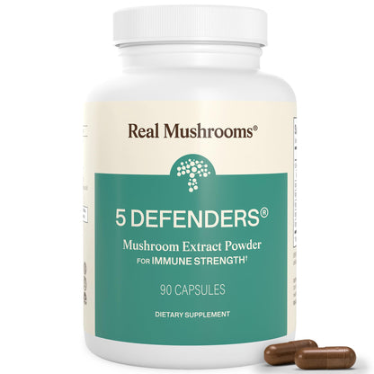 Real Mushrooms 5 Defenders - Adaptogenic Mushrooms Complex with Chaga, Reishi, Turkey Tail, Maitake & Shiitake for Wellness Support - dailyvitalstore