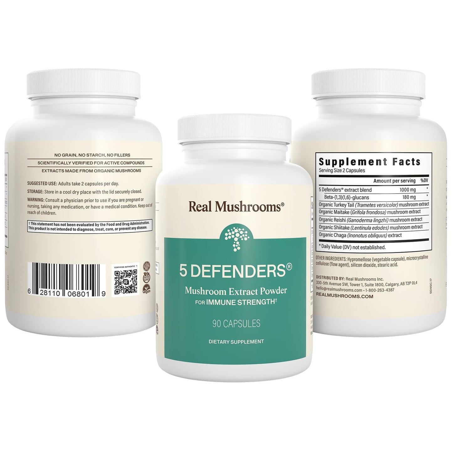 Real Mushrooms 5 Defenders - Adaptogenic Mushrooms Complex with Chaga, Reishi, Turkey Tail, Maitake & Shiitake for Wellness Support - dailyvitalstore