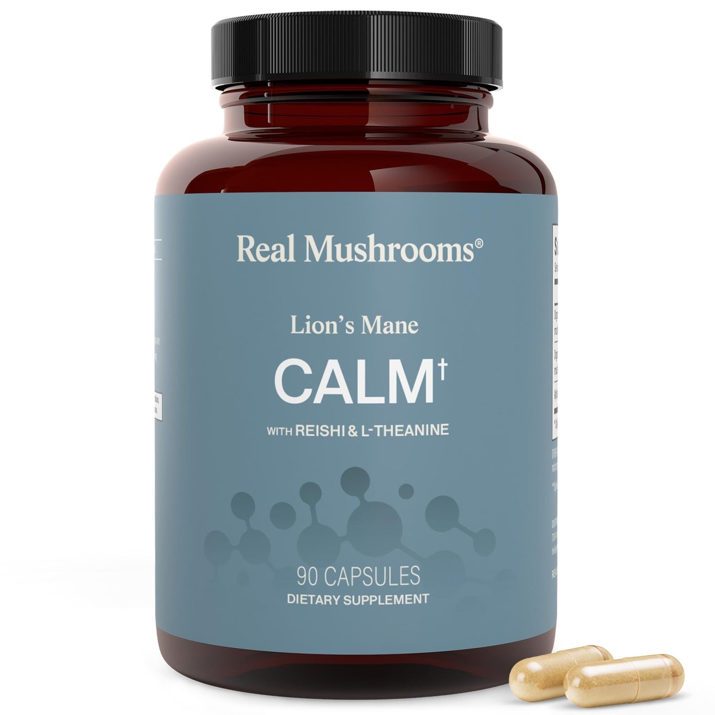 Real Mushrooms Calm Lions Mane Capsules (90 Count) – 400mg Organic Lions Mane Fruiting Body Extracts, 200mg Organic Reishi, 200mg AlphaWave L-Theanine for Calm Clarity & Relaxed Alertness, 90ct - dailyvitalstore