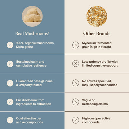 Real Mushrooms Calm Lions Mane Capsules (90 Count) – 400mg Organic Lions Mane Fruiting Body Extracts, 200mg Organic Reishi, 200mg AlphaWave L-Theanine for Calm Clarity & Relaxed Alertness, 90ct - dailyvitalstore