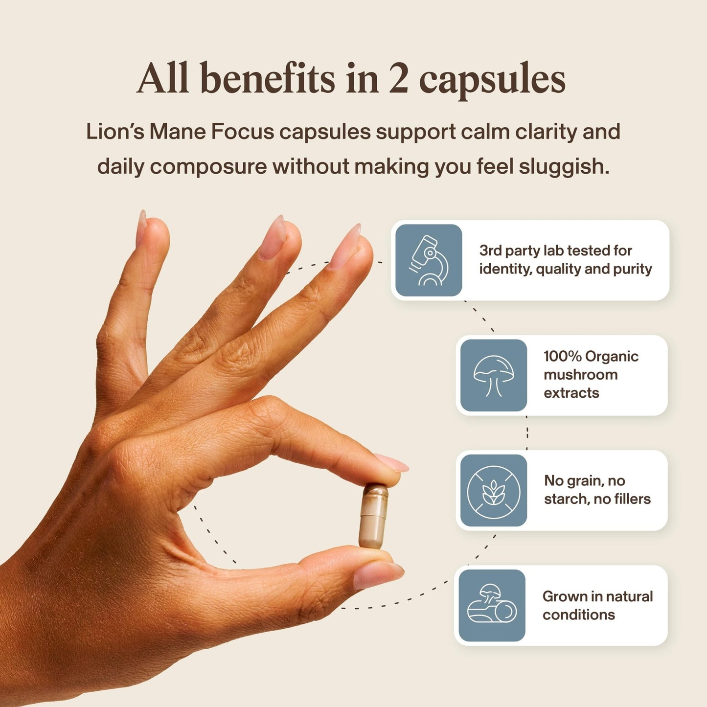 Real Mushrooms Calm Lions Mane Capsules (90 Count) – 400mg Organic Lions Mane Fruiting Body Extracts, 200mg Organic Reishi, 200mg AlphaWave L-Theanine for Calm Clarity & Relaxed Alertness, 90ct - dailyvitalstore