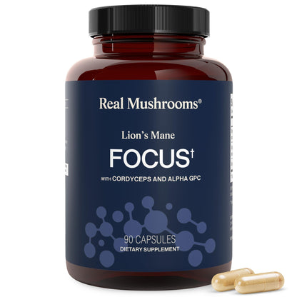Real Mushrooms Lion’s Mane Focus Capsules (90 Count) – Organic Lions Mane Fruiting Body Extracts with 200mg Alpha GPC Choline - dailyvitalstore