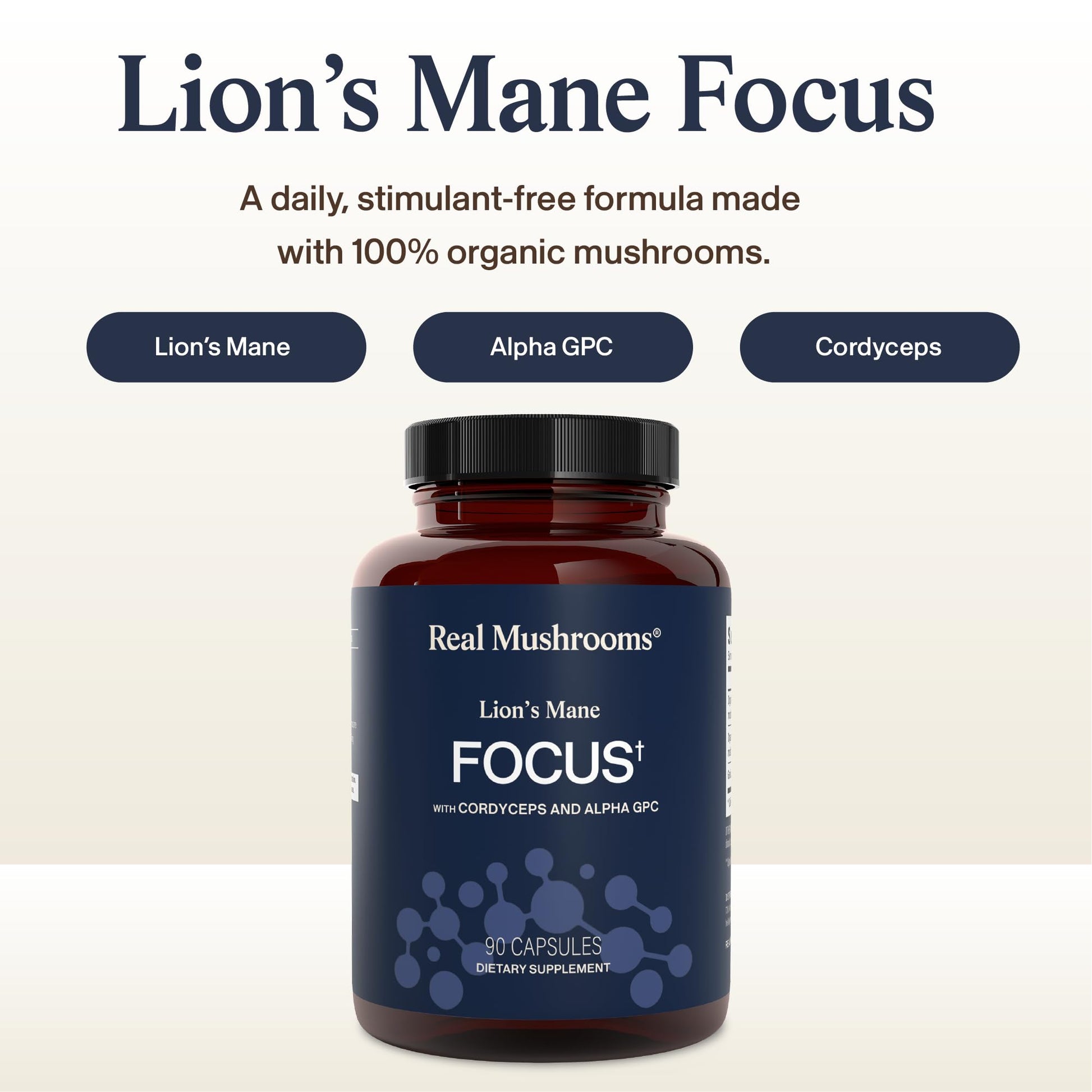 Real Mushrooms Lion’s Mane Focus Capsules (90 Count) – Organic Lions Mane Fruiting Body Extracts with 200mg Alpha GPC Choline - dailyvitalstore