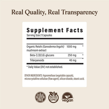 Real Mushrooms Reishi Mushroom Capsules - Handpicked Organic Mushroom Extracts - dailyvitalstore