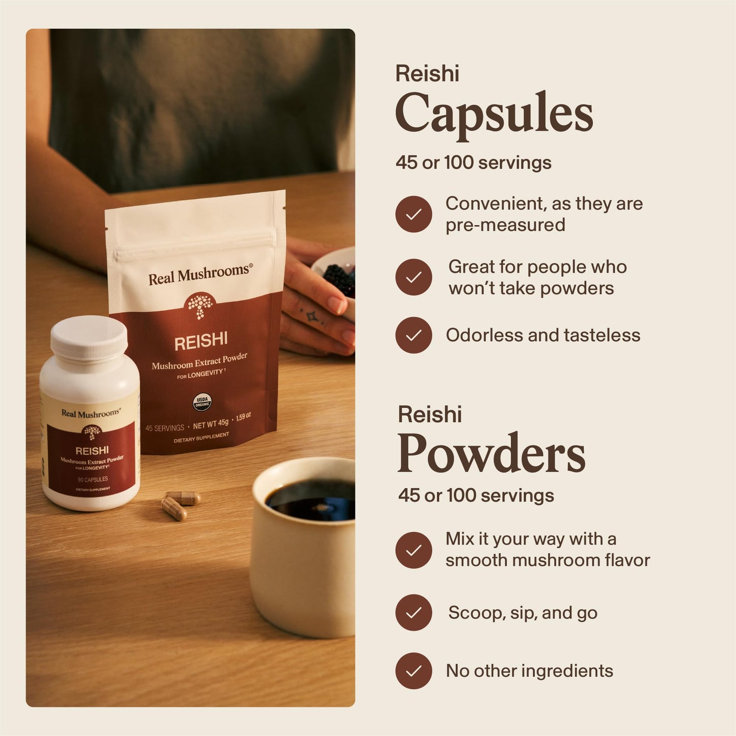 Real Mushrooms Reishi Mushroom Capsules - Handpicked Organic Mushroom Extracts - dailyvitalstore