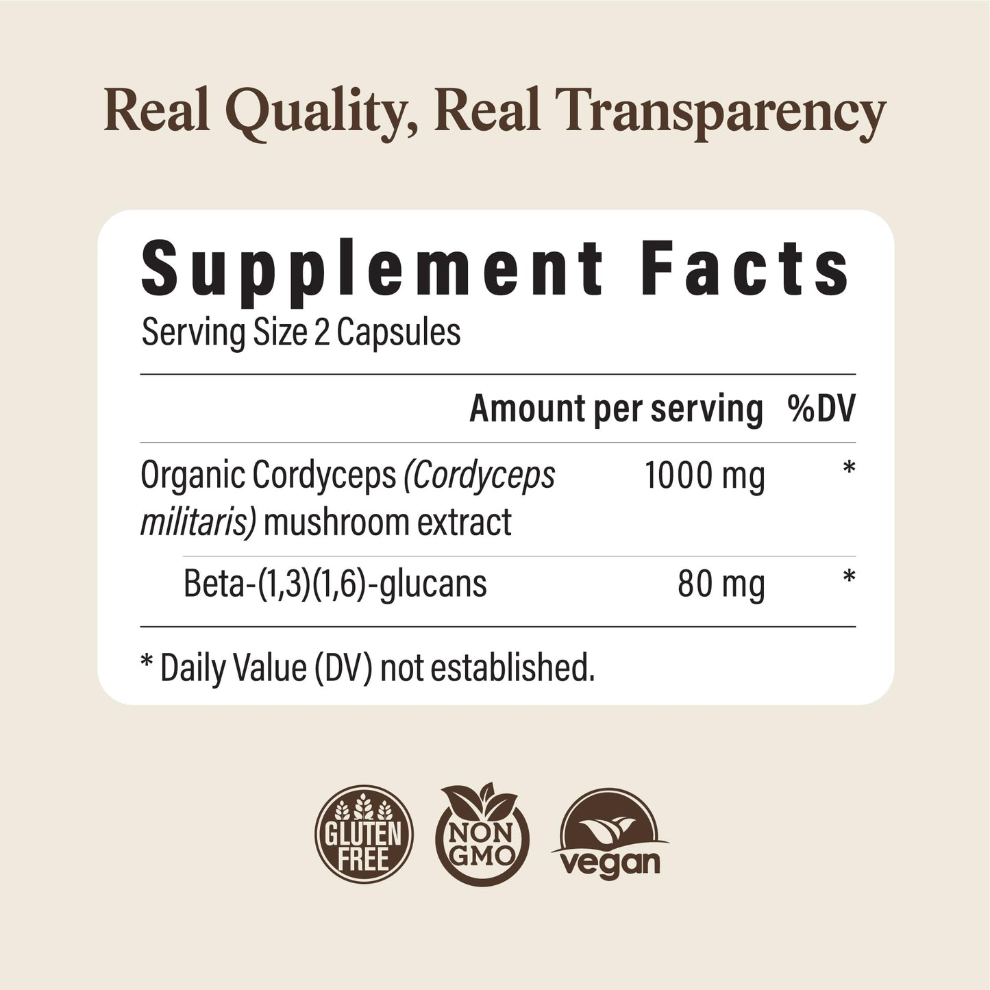 Real Mushrooms Supplement Capsules - Cordyceps Mushroom Powder Rich in Beta Glucans - Mushroom Pills Cordyceps for Energy and Performance - Vegan, Non-GMO, No Grain Fillers, 120 ct - dailyvitalstore