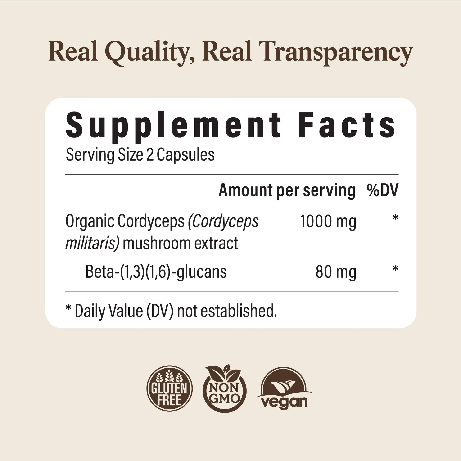 Real Mushrooms Supplement Capsules - Cordyceps Mushroom Powder Rich in Beta Glucans - Mushroom Pills Cordyceps for Energy and Performance - Vegan, Non-GMO, No Grain Fillers, 120 ct - dailyvitalstore