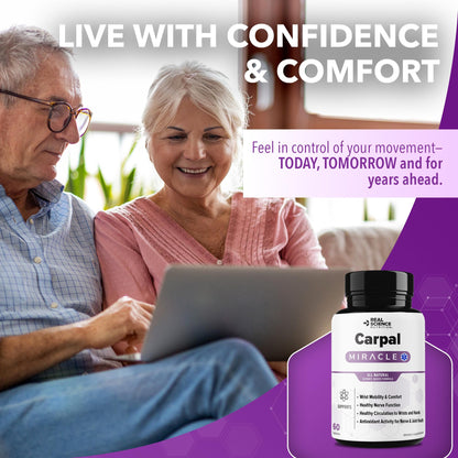 Real Science Carpal Miracle – All Natural Carpal Tunnel Relief & Wrist Support Supplement with Vitamins B6, B12, C, D, K + GABA – Hand & Nerve Comfort – Made in USA, 60 Caps - dailyvitalstore