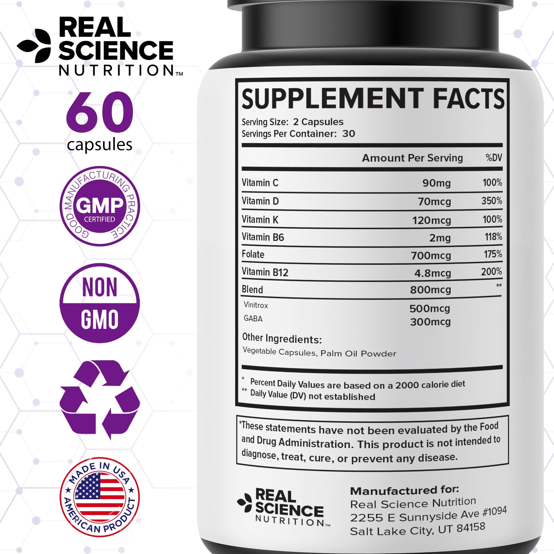 Real Science Carpal Miracle – All Natural Carpal Tunnel Relief & Wrist Support Supplement with Vitamins B6, B12, C, D, K + GABA – Hand & Nerve Comfort – Made in USA, 60 Caps - dailyvitalstore