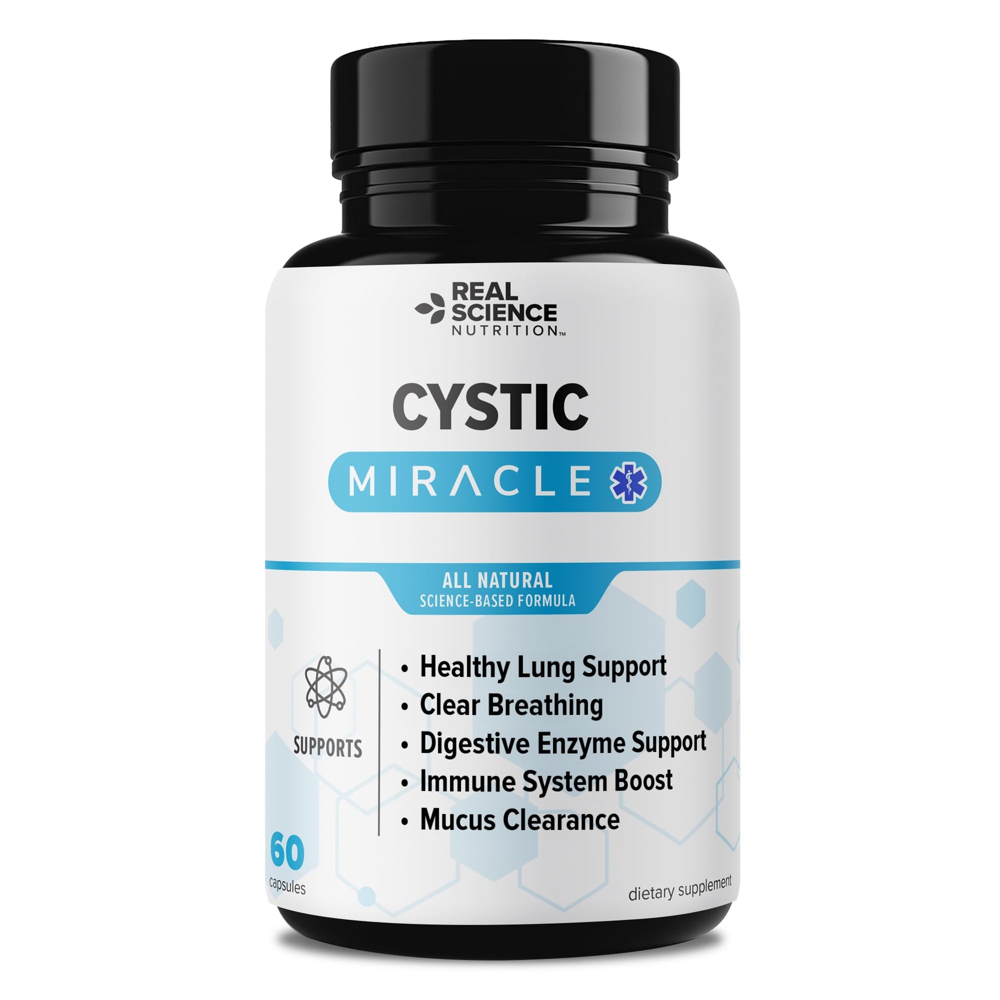 Real Science Cystic Miracle - Lung Support Supplement for Breathing Support and Mucus Clearance – with Vinitrox & GABA to Help Clear Lungs and Aid Respiratory Health, Made in USA, 60 Caps - dailyvitalstore