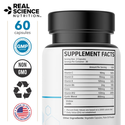 Real Science Cystic Miracle - Lung Support Supplement for Breathing Support and Mucus Clearance – with Vinitrox & GABA to Help Clear Lungs and Aid Respiratory Health, Made in USA, 60 Caps - dailyvitalstore