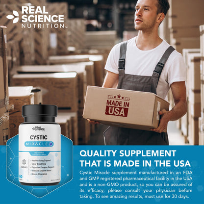 Real Science Cystic Miracle - Lung Support Supplement for Breathing Support and Mucus Clearance – with Vinitrox & GABA to Help Clear Lungs and Aid Respiratory Health, Made in USA, 60 Caps - dailyvitalstore