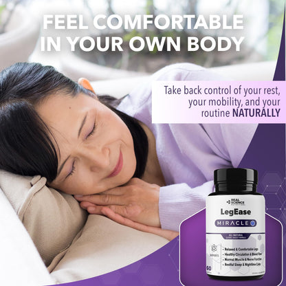 Real Science LegEase Miracle – All Natural Restless Legs Syndrome Relief & Leg Cramp Supplement with Vitamins C, D, K, B6, B12 + Nitric Oxide Support – Sleep & Circulation Aid – Made in USA, 60 Caps - dailyvitalstore