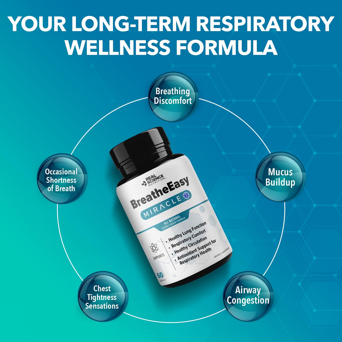 Real Science Nutrition BreatheEasy Lung Support Supplement for Lung Health & Respiratory Wellness – Lung Cleanse Formula with Vinitrox, GABA for Circulation Support - Made in USA - 60 Capsules - dailyvitalstore