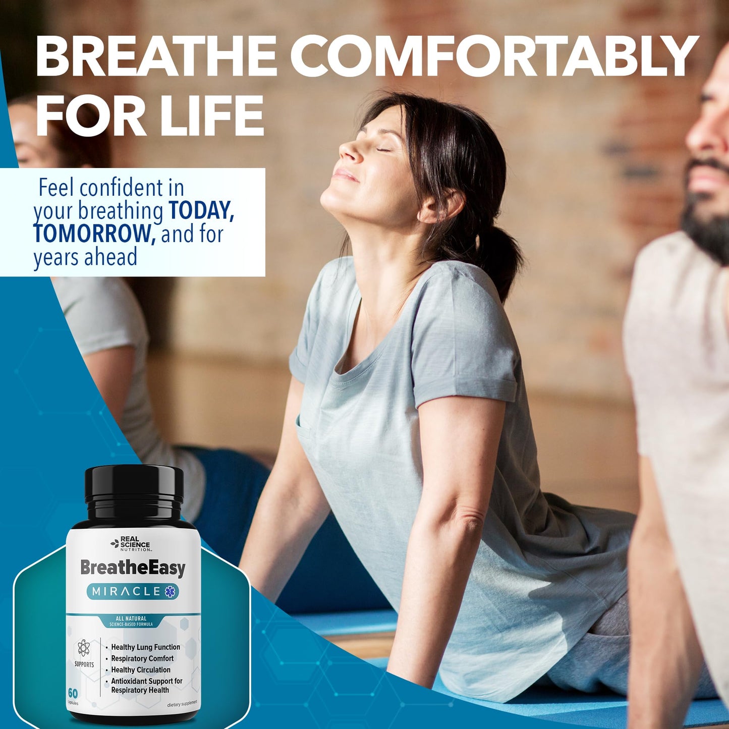 Real Science Nutrition BreatheEasy Lung Support Supplement for Lung Health & Respiratory Wellness – Lung Cleanse Formula with Vinitrox, GABA for Circulation Support - Made in USA - 60 Capsules - dailyvitalstore